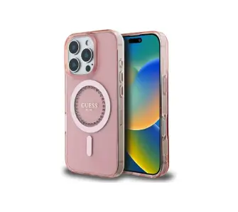 Etui Guess IML Rhinestones MagSafe do iPhone 16 Pro Max Różowy