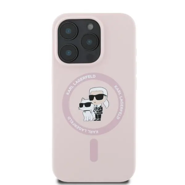 Etui Karl Lagerfeld Silicone Karl&Choupette Ring MagSafe iPhone 16 Pro Różowy
