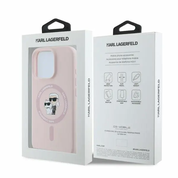 Etui Karl Lagerfeld Silicone Karl&Choupette Ring MagSafe iPhone 16 Pro Różowy
