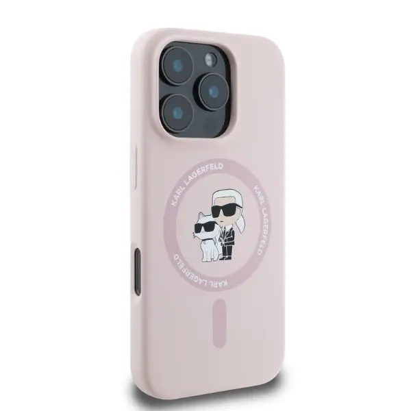 Etui Karl Lagerfeld Silicone Karl&Choupette Ring MagSafe iPhone 16 Pro Różowy