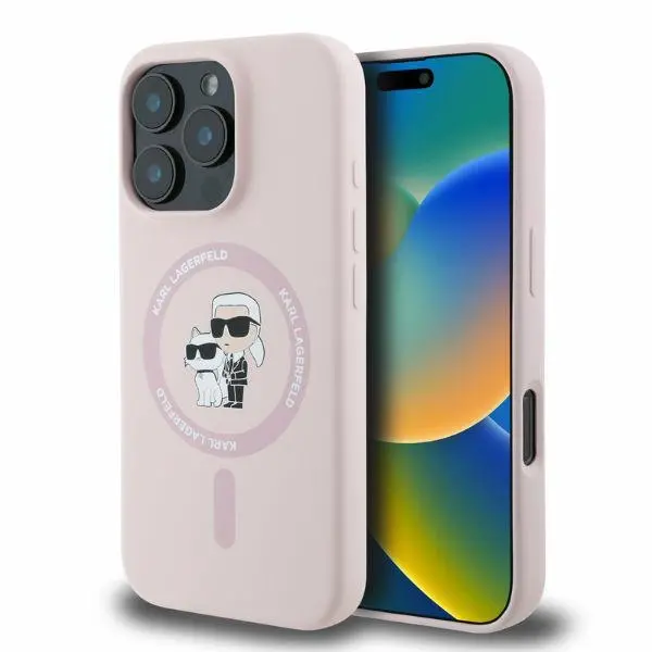 Etui Karl Lagerfeld Silicone Karl&Choupette Ring MagSafe iPhone 16 Pro Różowy