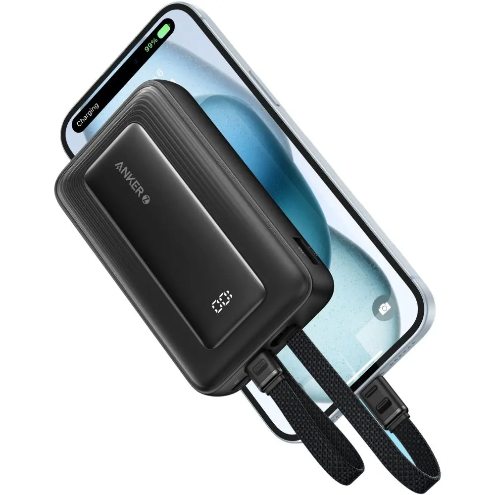 Powerbank Anker Zolo (A1680G11) 10000mAh 30W wbudowany kabel USB-C i Lightning Czarny