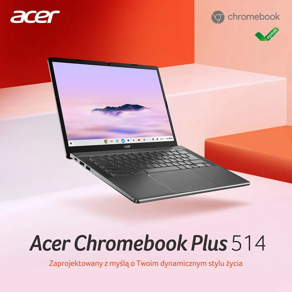 Laptop chromebook Acer Chromebook Plus 514 Google AI laptop CB514-3H-R36J 14" R5 7520C 8GB RAM 512GB Dysk SSD ChromeOS Szary