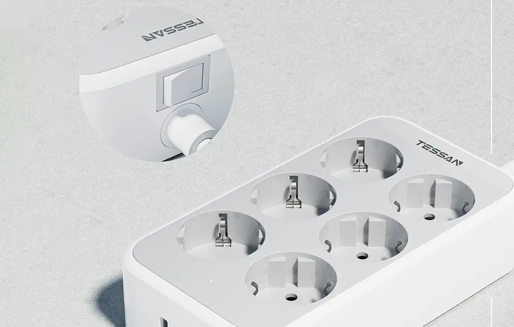 Listwa Tessan TS-PS02DE00 6 gniazd 2x USB-A 1x USB-C 2m Biały