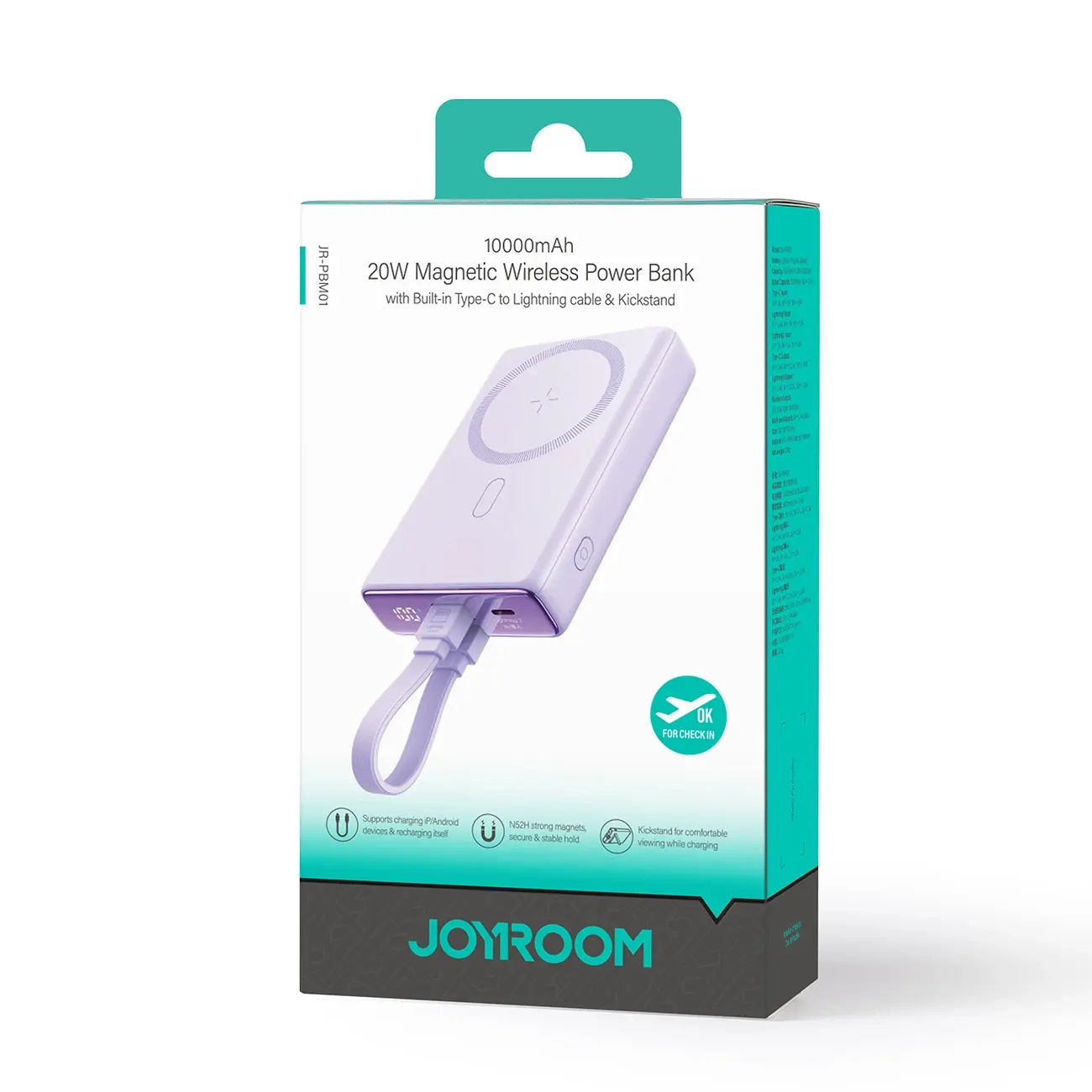 Powerbank Joyroom JR-PBM01 10000mAh 20W Magnetyczny z podstawką Fioletowy