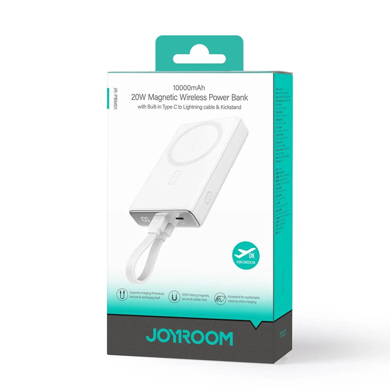 Powerbank Joyroom JR-PBM01 10000mAh 20W Magnetyczny z podstawką Biały