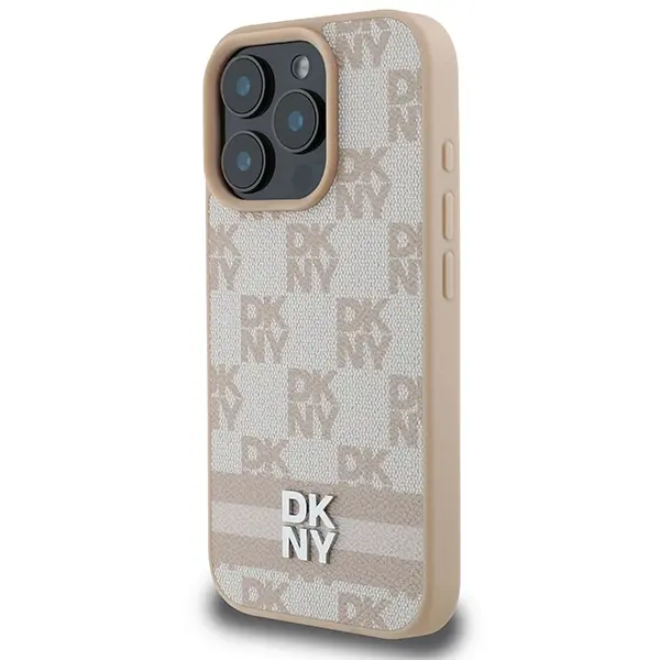 Etui DKNY Checkered Pattern & Printed Stripes do iPhone 16 Pro Różowy