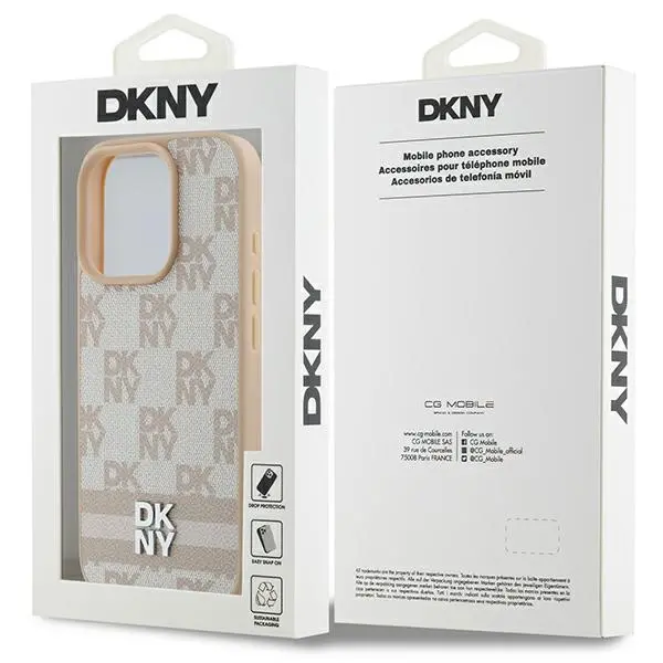 Etui DKNY Checkered Pattern & Printed Stripes do iPhone 16 Pro Różowy