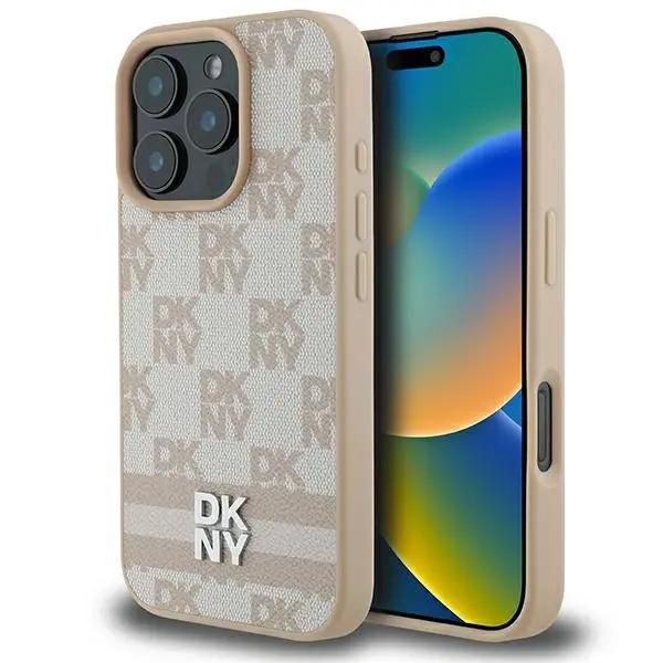 Etui DKNY Checkered Pattern & Printed Stripes do iPhone 16 Pro Różowy