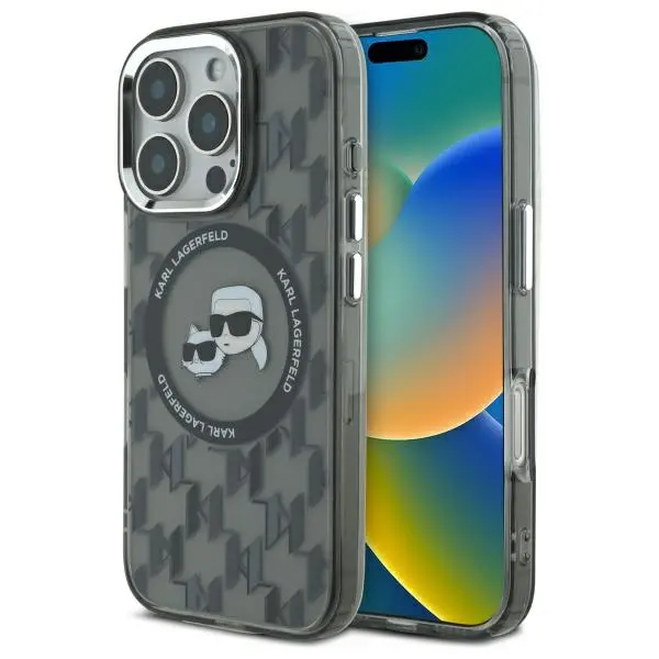 Etui Karl Lagerfeld IML Monogram Karl&Choupette Head MagSafe do iPhone 16 Pro Max Czarny