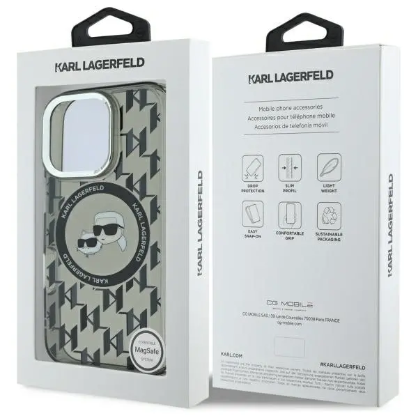Etui Karl Lagerfeld IML Monogram Karl&Choupette Head MagSafe do iPhone 16 Pro Max Czarny