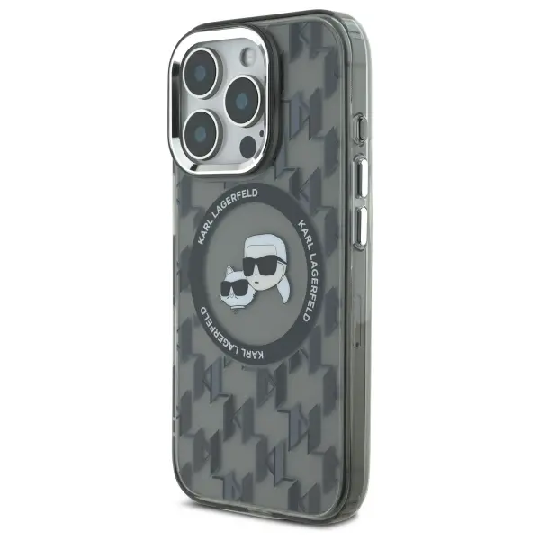 Etui Karl Lagerfeld IML Monogram Karl&Choupette Head MagSafe do iPhone 16 Pro Max Czarny