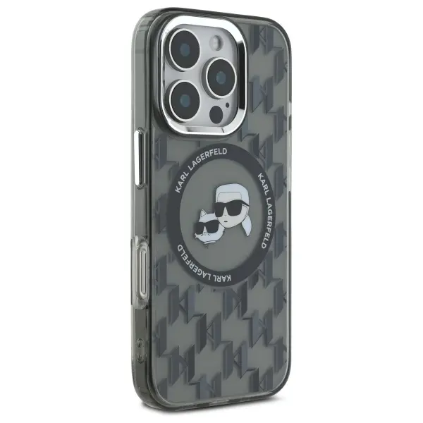 Etui Karl Lagerfeld IML Monogram Karl&Choupette Head MagSafe do iPhone 16 Pro Max Czarny