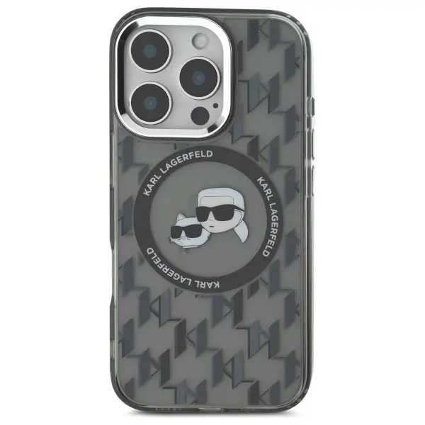 Etui Karl Lagerfeld IML Monogram Karl&Choupette Head MagSafe do iPhone 16 Pro Max Czarny