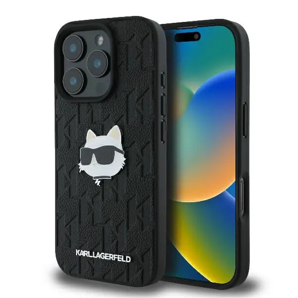 Etui Karl Lagerfeld Monogram Choupette Head Pin do iPhone 16 Pro Max Czarny