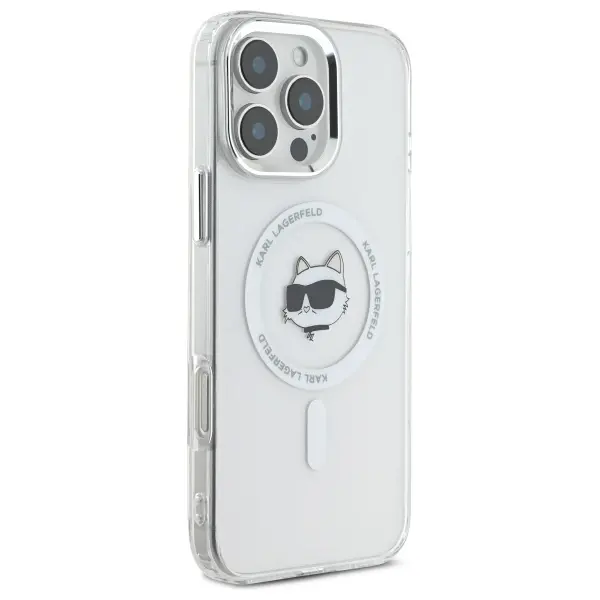 Etui Karl Lagerfeld IML Metal Choupette Head MagSafe do iPhone 16 Pro Max Biały
