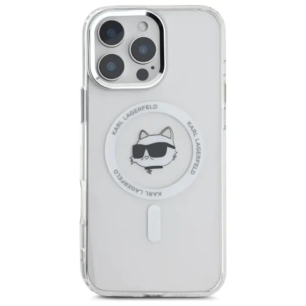 Etui Karl Lagerfeld IML Metal Choupette Head MagSafe do iPhone 16 Pro Max Biały