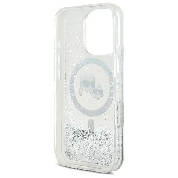 Etui Karl Lagerfeld Liquid Glitter Karl&Choupette Head MagSafe do iPhone 16 Pro Przezroczysty