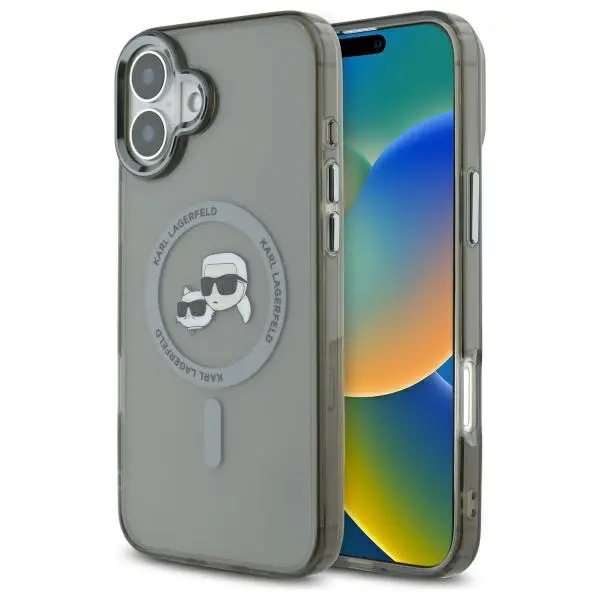 Etui Karl Lagerfeld IML Metal Karl&Choupette Head MagSafe iPhone 16 Czarny