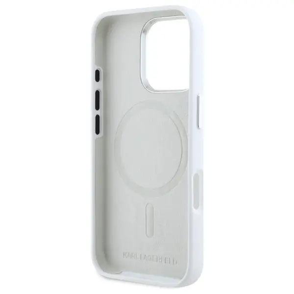 Etui Karl Lagerfeld Silicone Initial Metal Logo MagSafe do iPhone 16 Pro Max Biały
