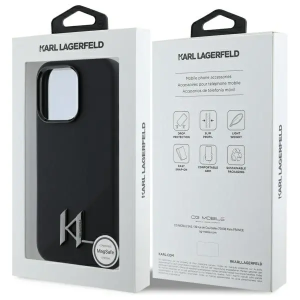 Etui Karl Lagerfeld Silicone Shadow Metal Initial MagSafe do iPhone 16 Pro Czarny