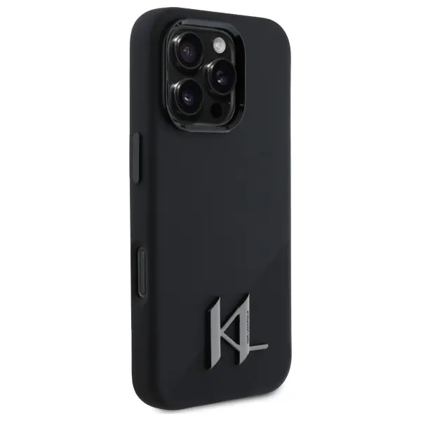 Etui Karl Lagerfeld Silicone Shadow Metal Initial MagSafe do iPhone 16 Pro Czarny