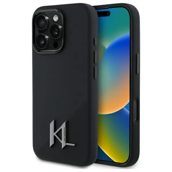 Etui Karl Lagerfeld Silicone Shadow Metal Initial MagSafe do iPhone 16 Pro Czarny