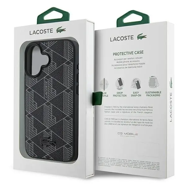 Etui Lacoste Blend Monogram MagSafe do iPhone 16 Czarny