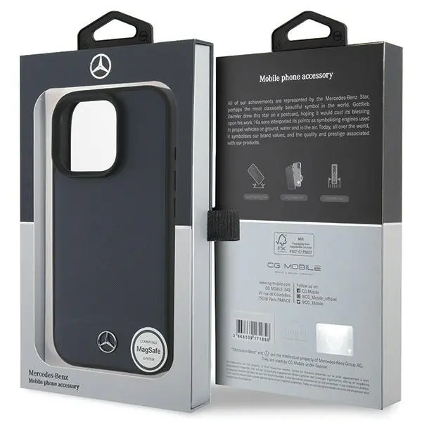 Etui Mercedes-Benz Textured And Plain Leather MagSafe do iPhone 16 Pro Max Granatowy