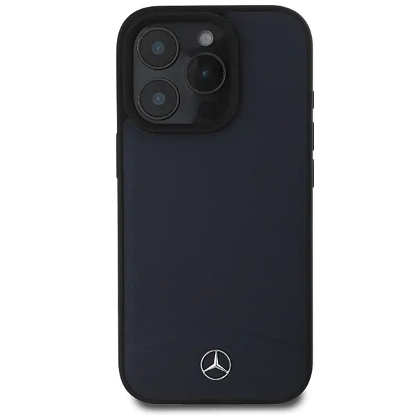 Etui Mercedes-Benz Textured And Plain Leather MagSafe do iPhone 16 Pro Max Granatowy