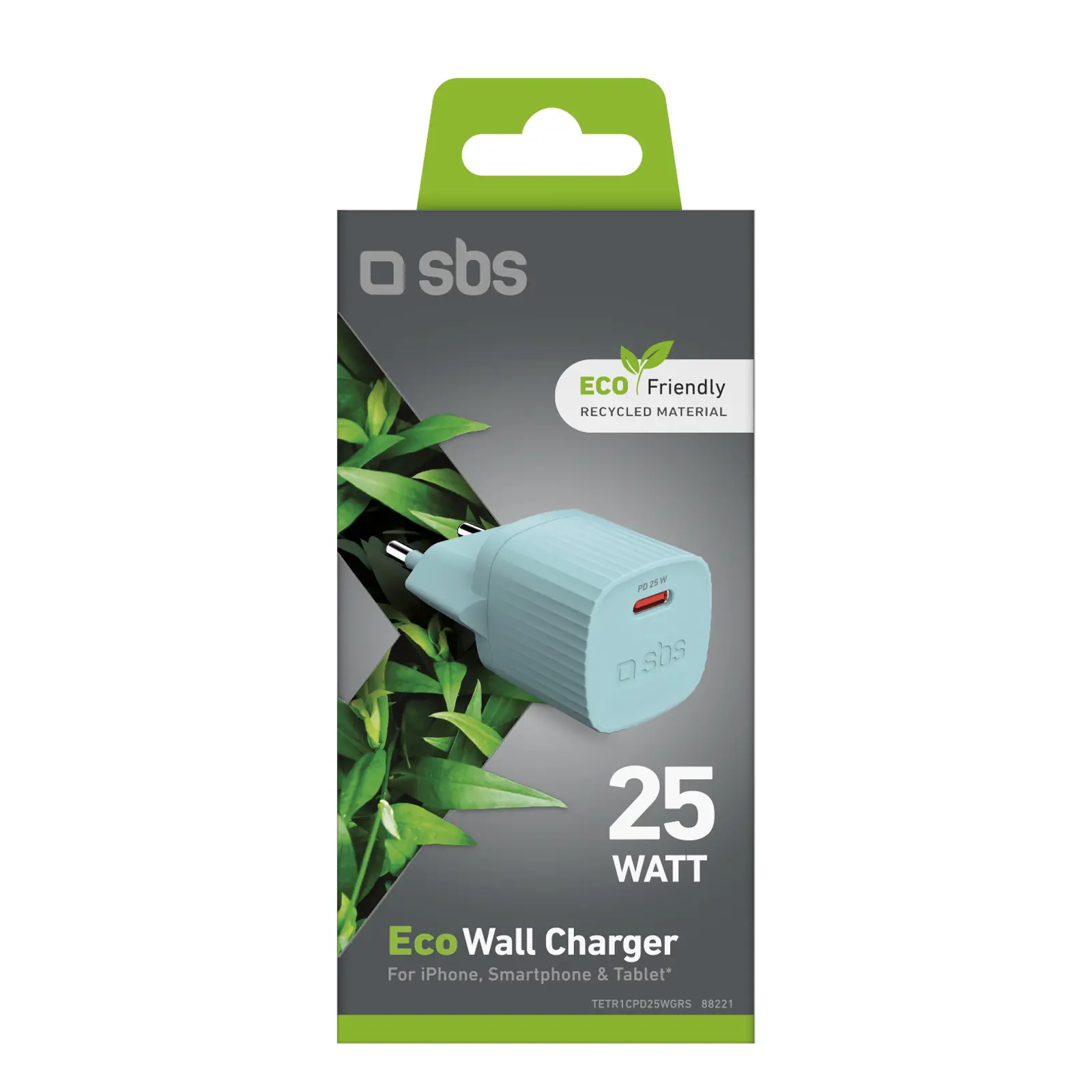 Ładowarka sieciowa SBS USB-C WALL ECO GRS 25W Niebieski