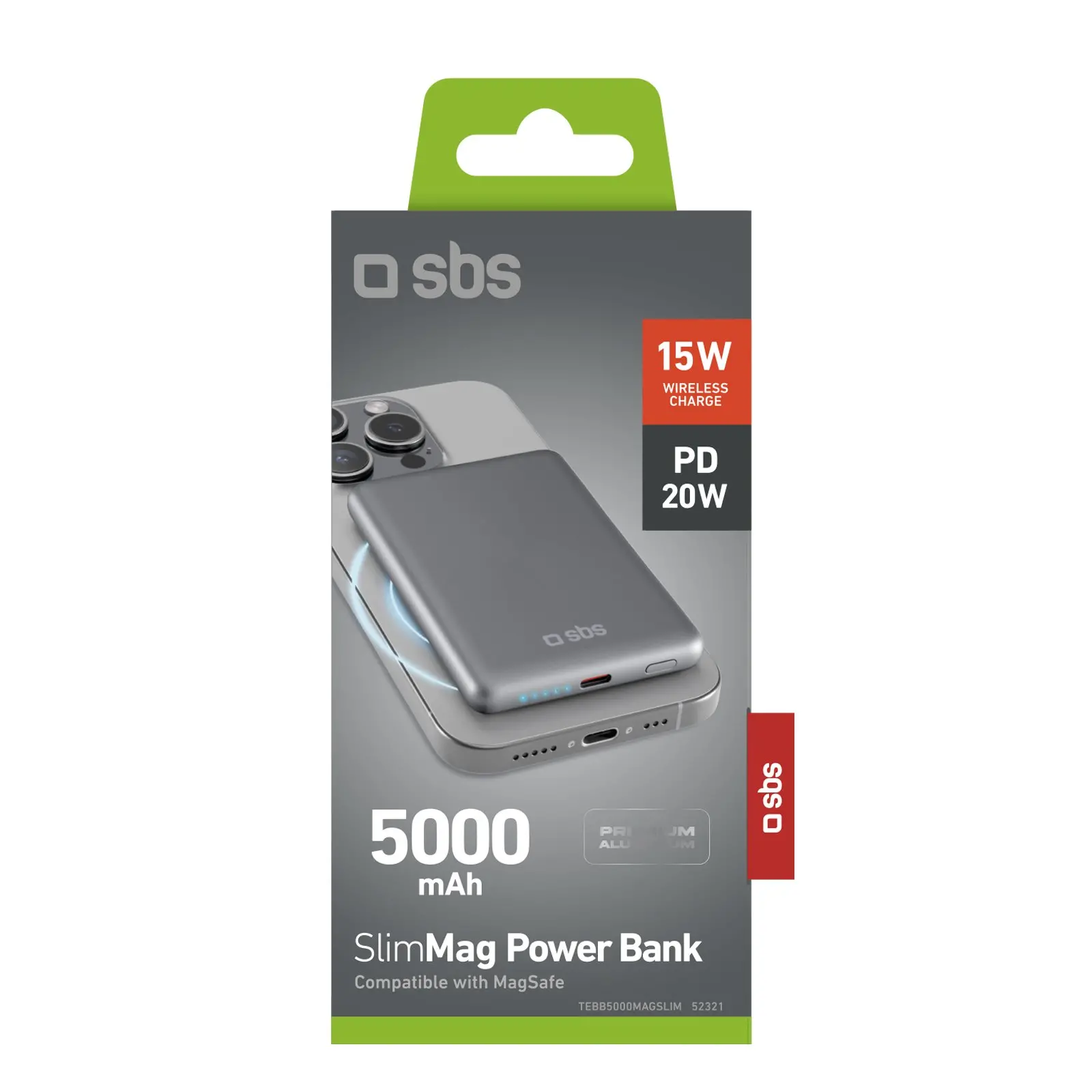 Powerbank SBS TEBB5000MAGSLIM SlimMag 5000mAh PD 20W Szary