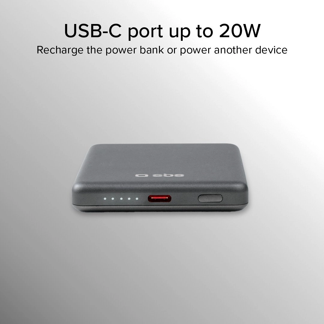 Powerbank SBS TEBB5000MAGSLIM SlimMag 5000mAh PD 20W Szary
