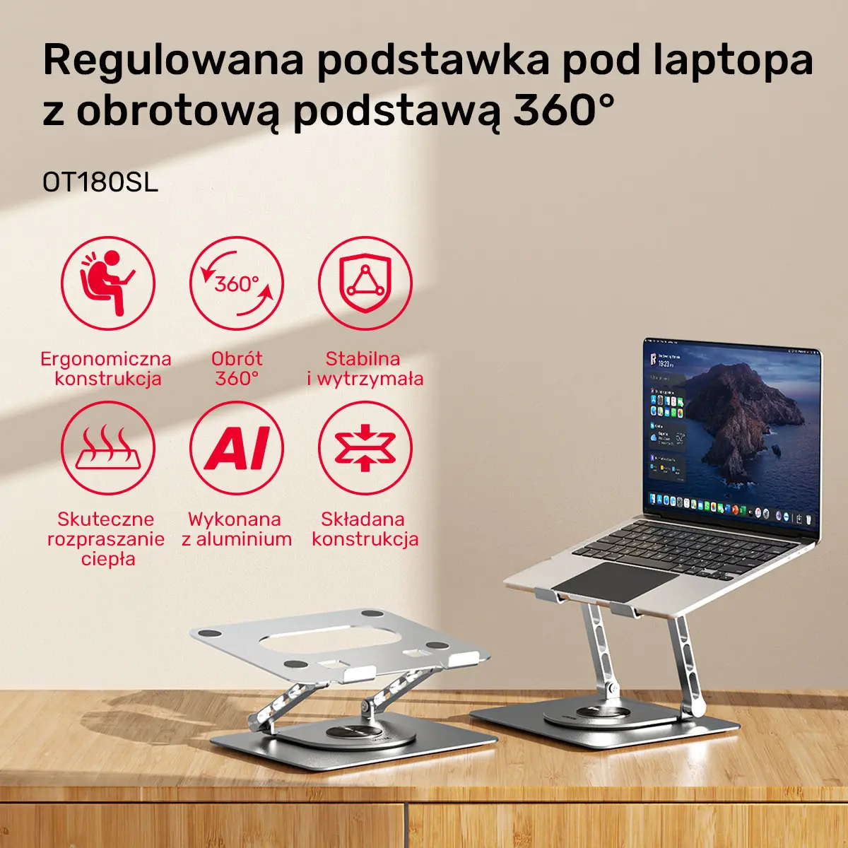 Podstawka na laptopa Unitek OT180SL01 10-16'' Szary