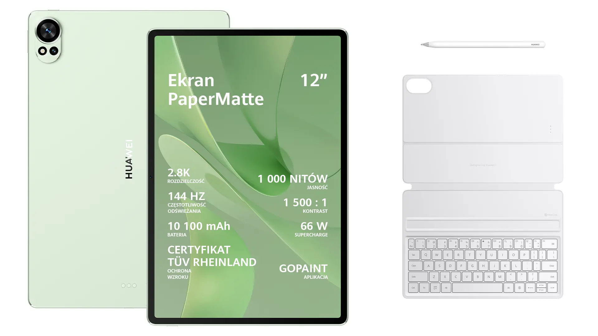 Tablet Huawei MatePad PaperMatte Edition 12X 12" 12/256GB Wi-Fi Zielony + Rysik M-Pencil + klawiatura Biały