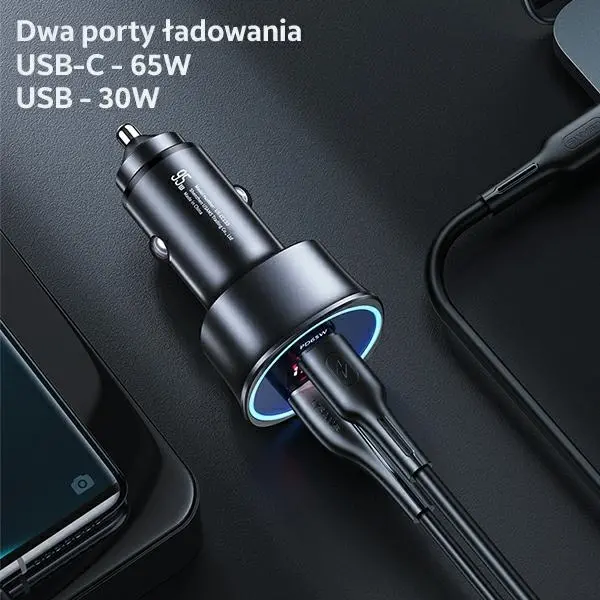 Ładowarka samochodowa USAMS 1xUSB+1xUSB-C C26 95W Fast Charge Czarny