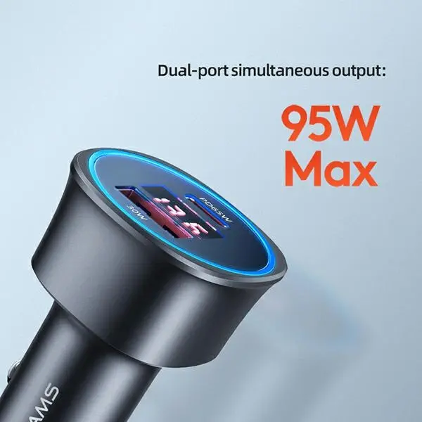 Ładowarka samochodowa USAMS 1xUSB+1xUSB-C C26 95W Fast Charge Czarny