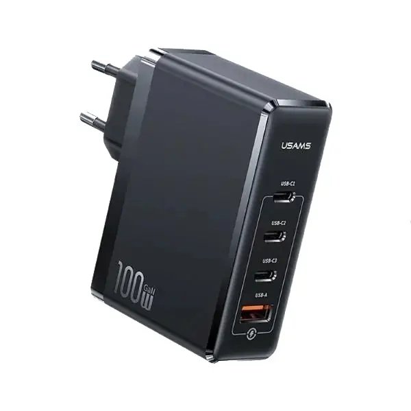 Ładowarka sieciowa USAMS 3xUSB-C+1xUSB GaN 100W PD Fast Charging Czarny