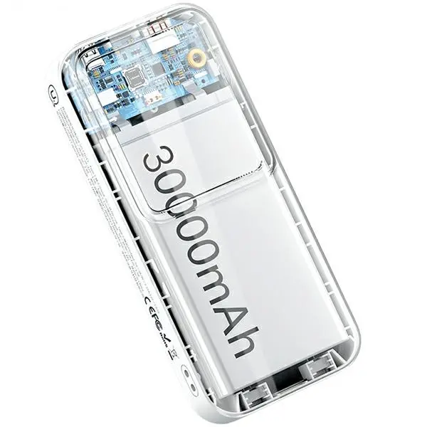 Powerbank USAMS US-CD213 Z wbudowanymi kablami USB-C / Lightning 30000mAh PD 20W Fast Charge X-chel Series Czarny