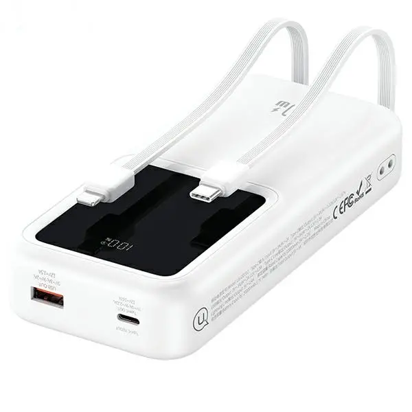 Powerbank USAMS US-CD213 Z wbudowanymi kablami USB-C / Lightning 30000mAh PD 20W Fast Charge X-chel Series Czarny
