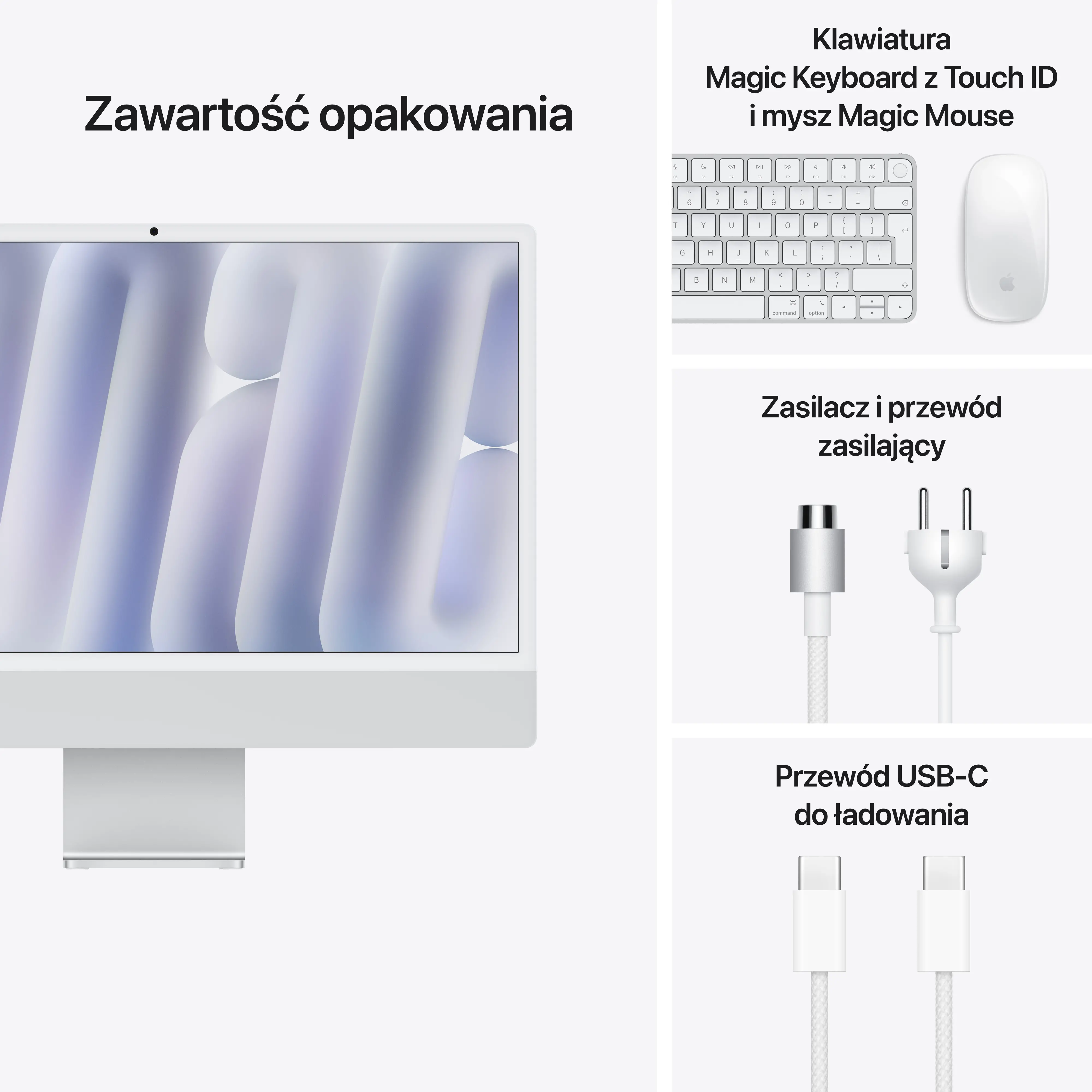 Komputer Apple iMac Retina 4.5K M4 10-rdzeni 23,5" 16GB RAM 256GB Dysk SSD macOS Srebrny