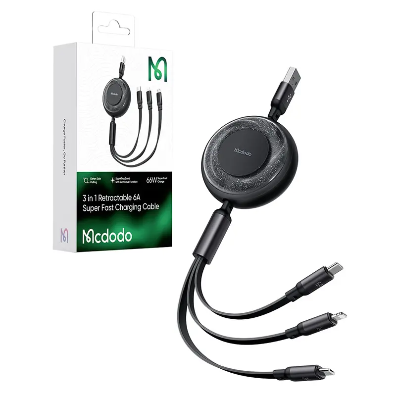 Kabel Mcdodo 3w1 USB-C do USB-C /Lightning/microUSB CA-3730 1,2m Czarny