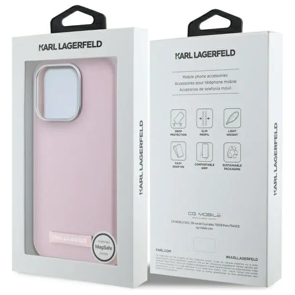 Etui Karl Lagerfeld FW Metal Plate MagSafe do iPhone 15 Pro Różowy