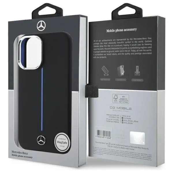 Etui Mercedes-Benz Silicone Blue Stripe MagSafe do iPhone 16 Czarny