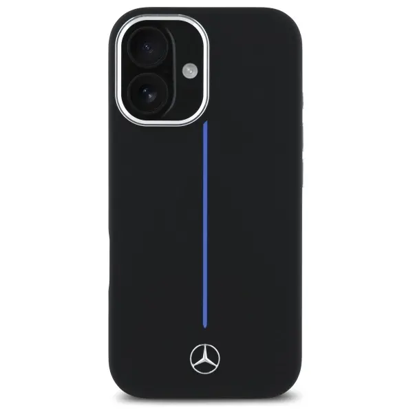 Etui Mercedes-Benz Silicone Blue Stripe MagSafe do iPhone 16 Czarny