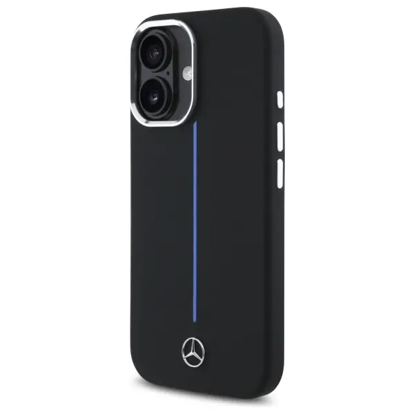 Etui Mercedes-Benz Silicone Blue Stripe MagSafe do iPhone 16 Czarny