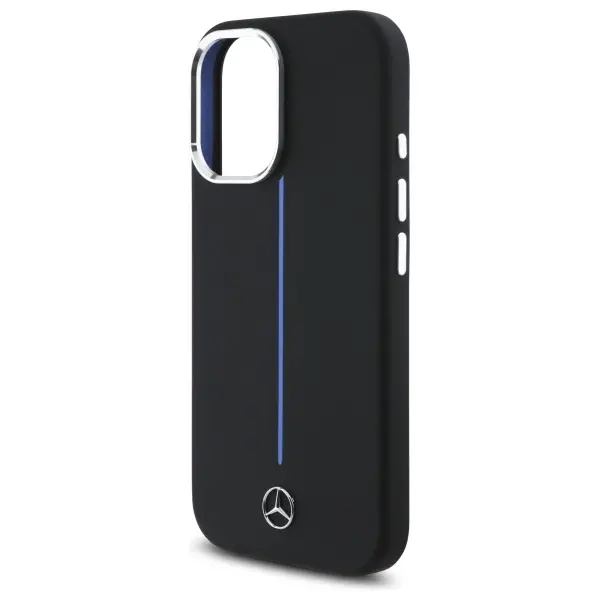 Etui Mercedes-Benz Silicone Blue Stripe MagSafe do iPhone 16 Czarny