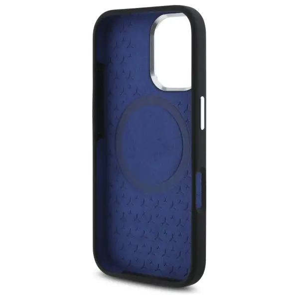 Etui Mercedes-Benz Silicone Blue Stripe MagSafe do iPhone 16 Czarny