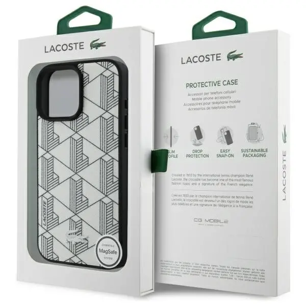 Etui Lacoste Mono Farine MagSafe do iPhone 16 Pro Max Szary