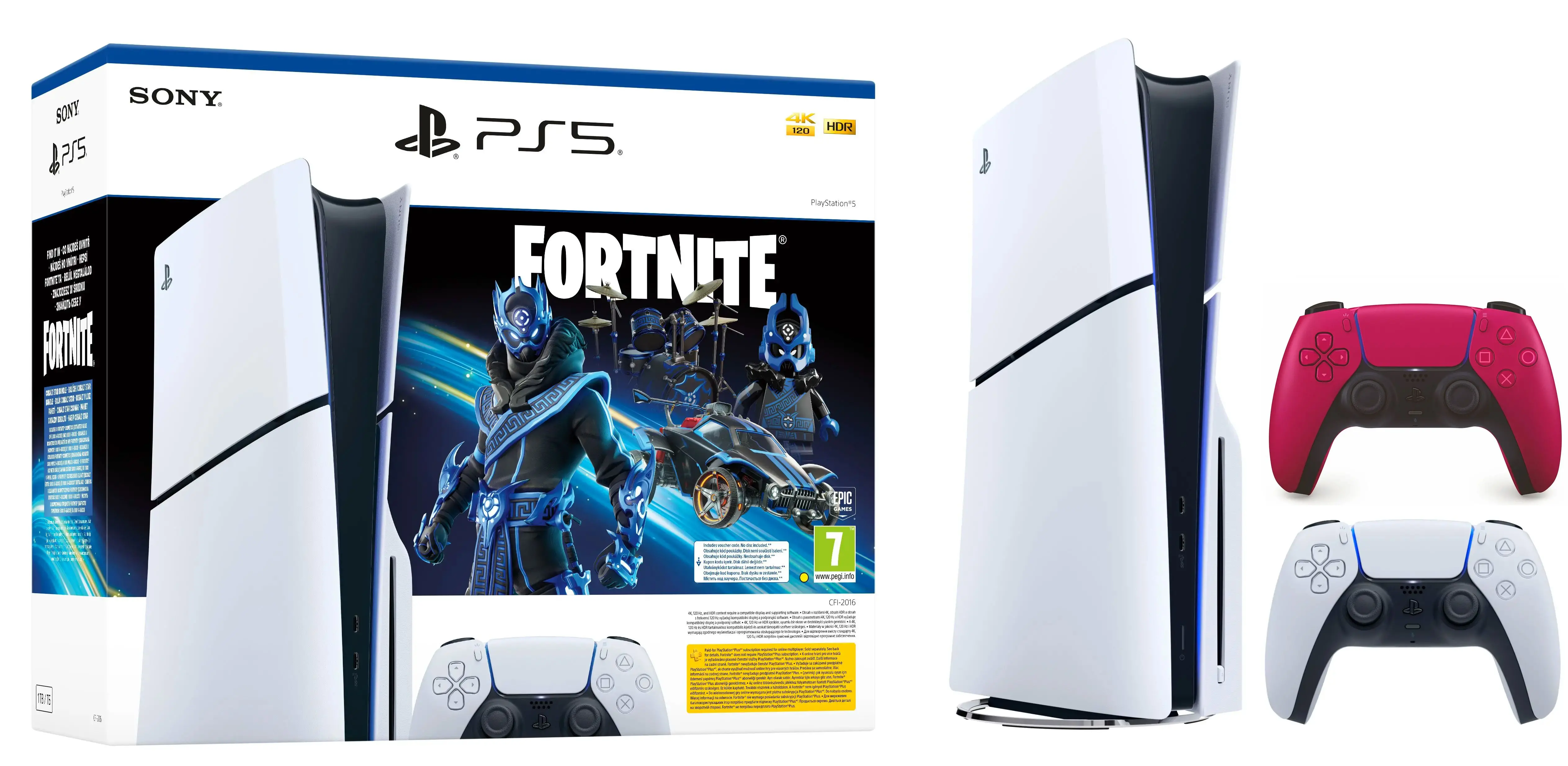 Konsola Sony PlayStation 5 Slim D Chassis (PS5) 1TB z napędem Fortnite Cobalt + Dodatkowy Pad Czerwony